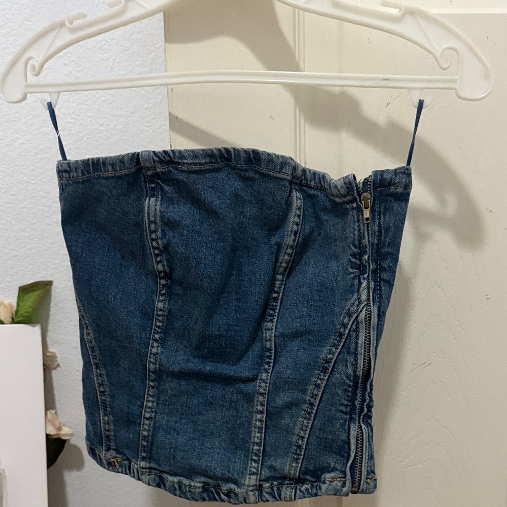 Zara Blue Denim Crop Top